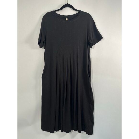 NWT Uncle Frank Medium Tucked Knit Midi Black Dress 100% Cotton Pockets - Picture 1 of 12